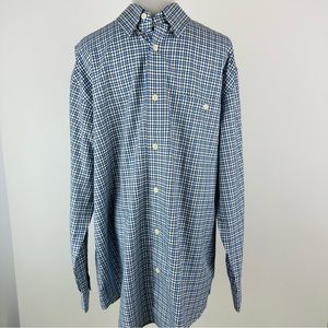 Orvis Blue Black Plaid Button Down Cotton Shirt Large